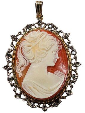 1960s Signed ART Arthur Pepper Cameo Pendant Gold/sliver Acents Lady Portrait